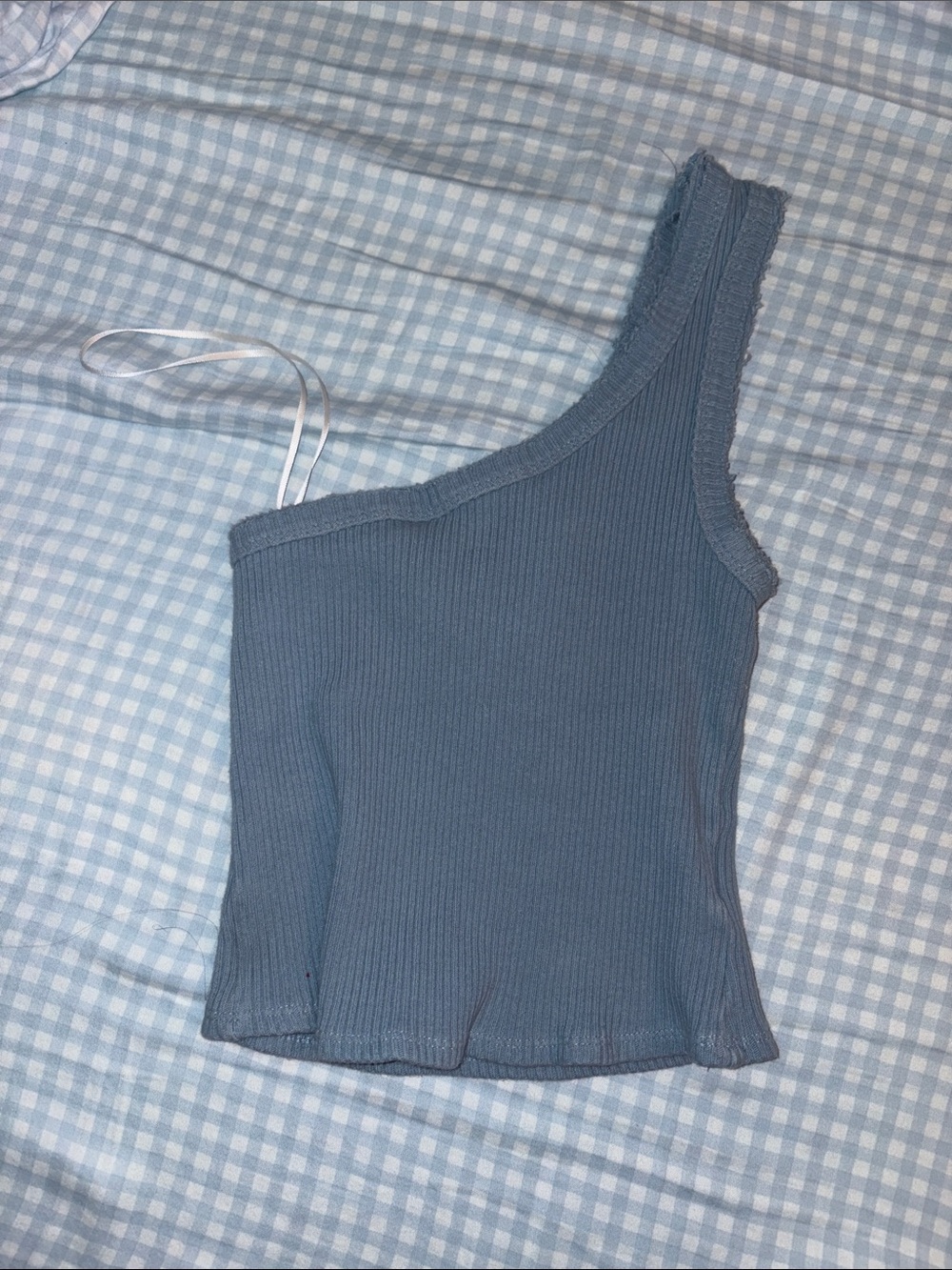 One-Shoulder Ribbed Top in Slate Blue size small urban outfitters